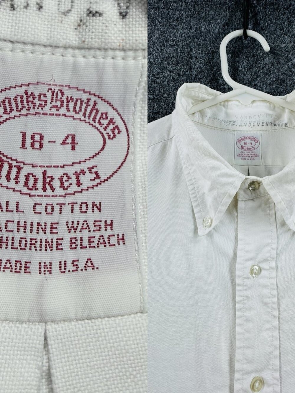 VTG Brooks Brothers Makers Oxford OCBD USA Mens Button-Down White 18 4 Shirt